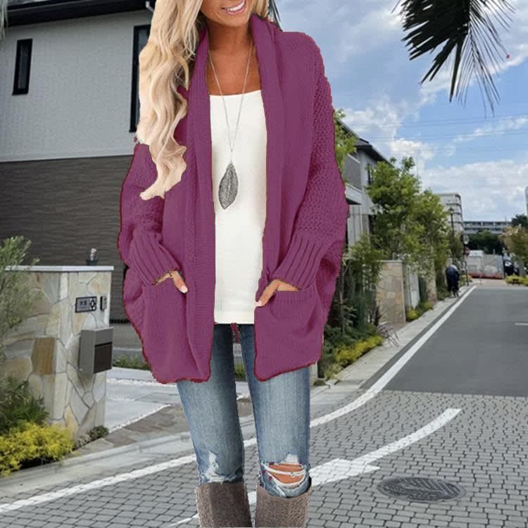 Batwing Sleeve Women's Knitting Cardigan Sweater Loose-fitting Coat Top view 4