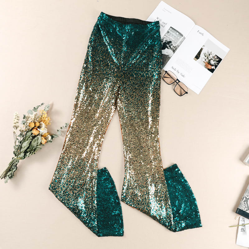 Gradient Color Wide Leg European And American High Waist Slim-fit Sequined Flared Pants view 3