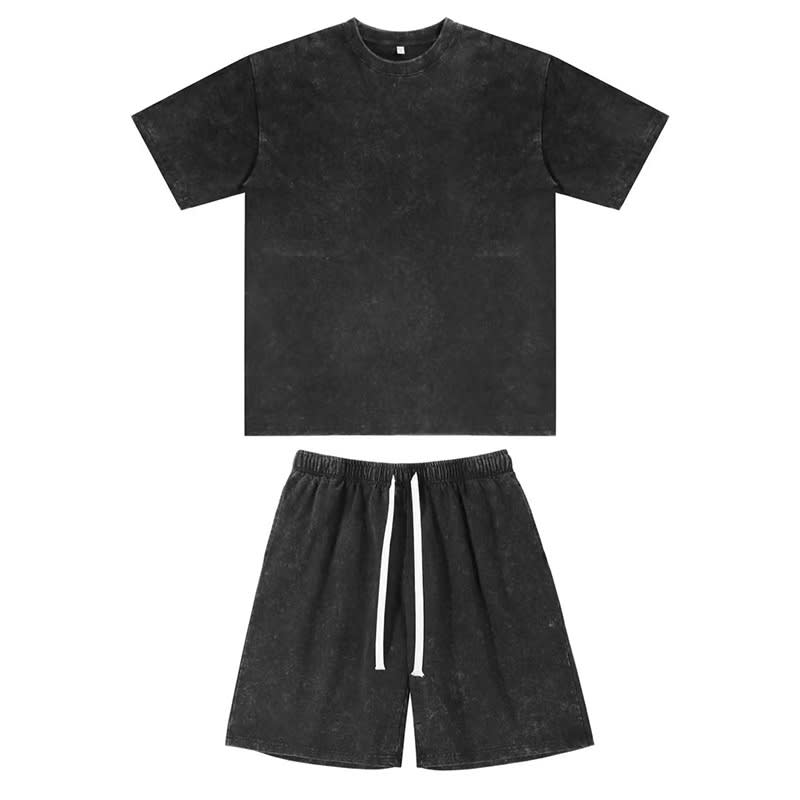 Women's Round Neck Loose Shoulder Short Sleeve Shorts Suit view 6
