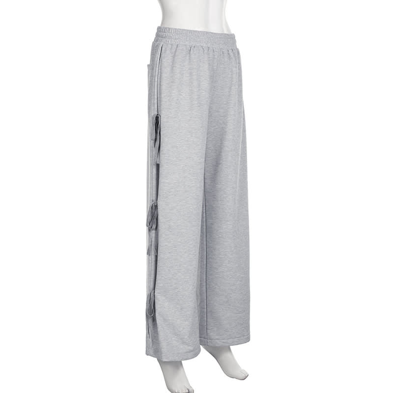 Side Bow Bandage Loose Sports Casual Pants view 16