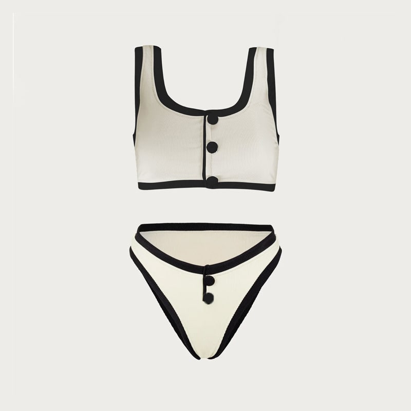 Sexy Black And White Color Matching High Waist Split Bikini Swimsuit view 2