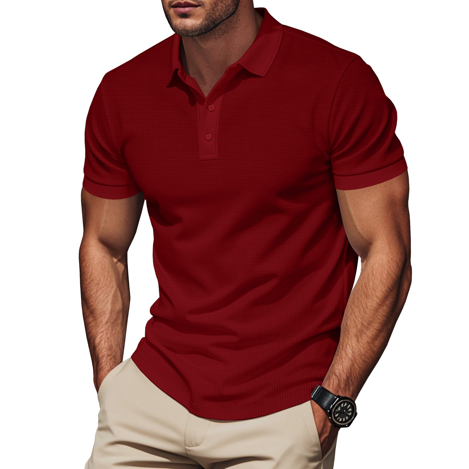 Lapel Color Matching Short Sleeve Plus Size Men view 8