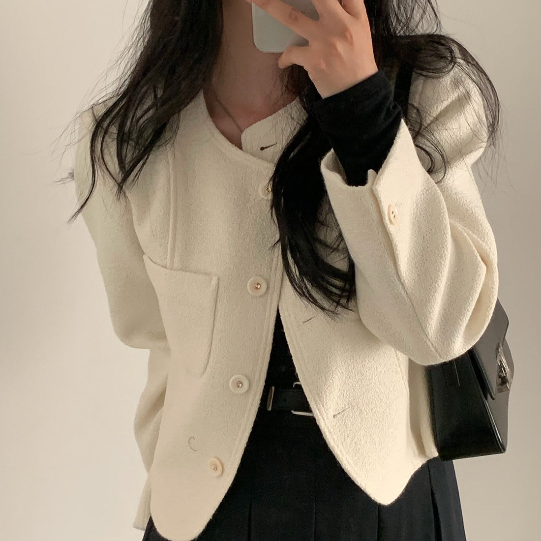 Pure Color All-matching Double Pocket Long Sleeve Coat view 2