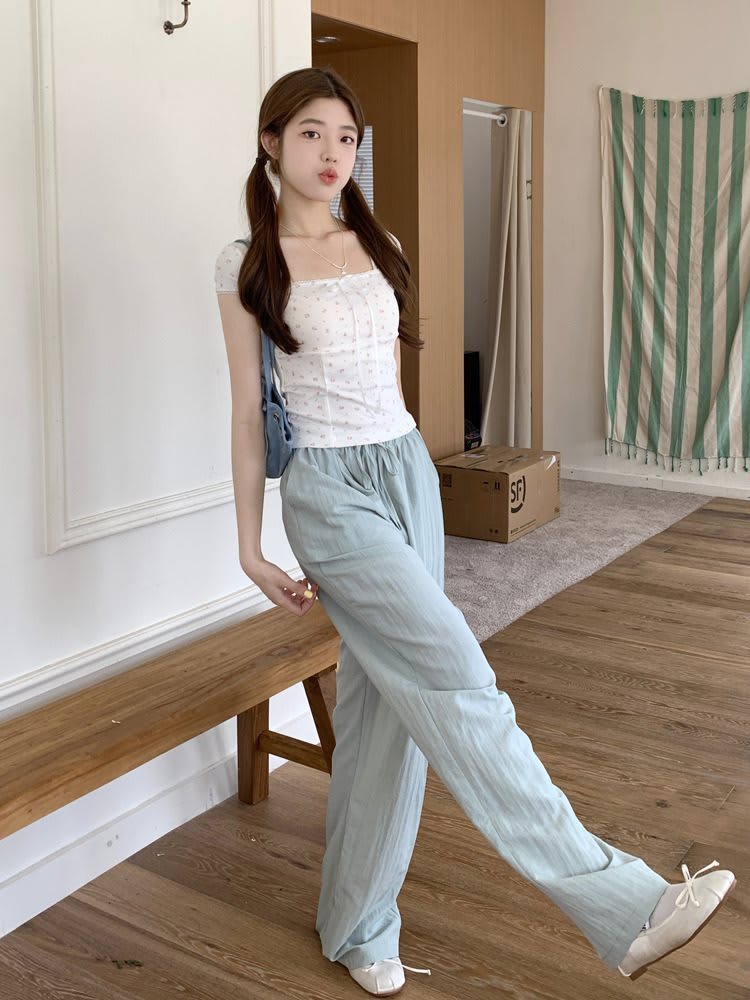 Women's Summer Slim Fit Niche Chic Square Collar Short Sleeve T-shirt Top view 33