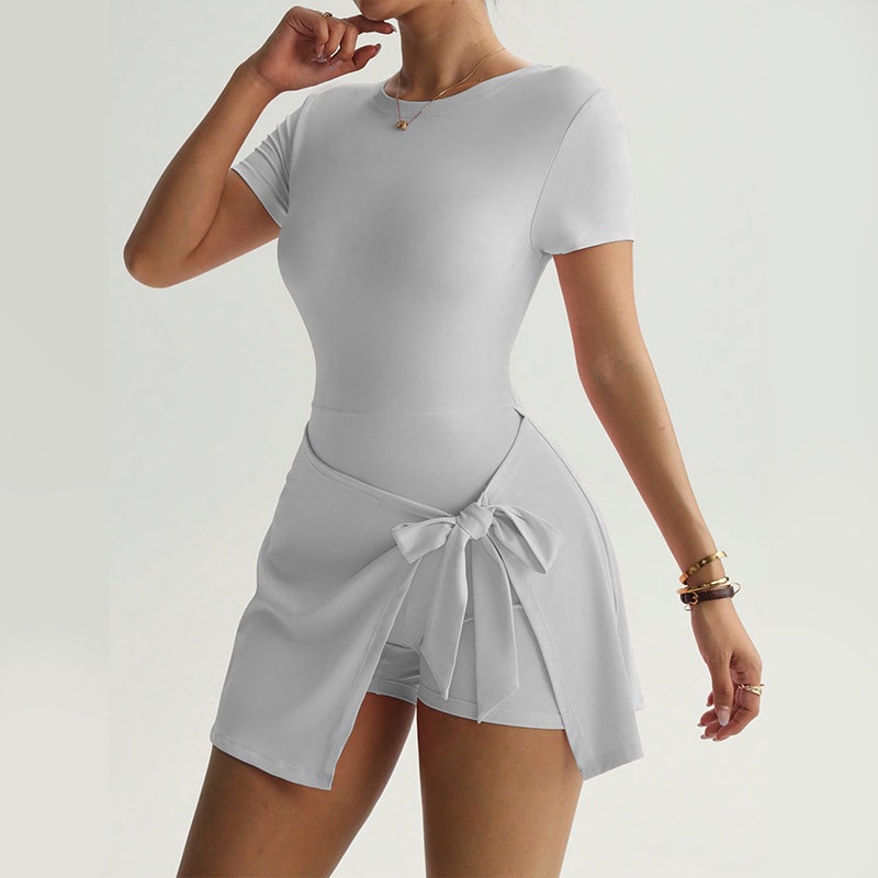 Women Solid Color Casual Yoga Jumpsuit Skirt - Outdoor Athletic Romper with Built-in Shorts for Fitness view 6