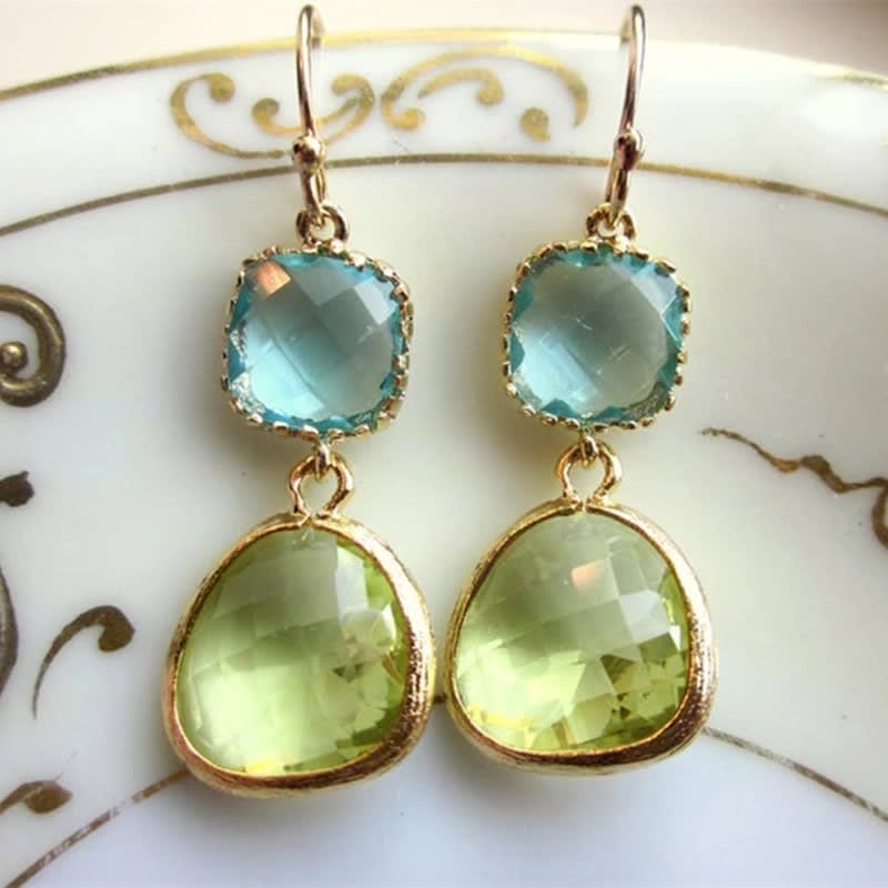 Irregular Resin Blue Vintage Green Earrings view 2