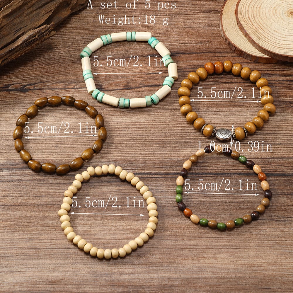 Colorful Wooden Bead Small Flower Filament Five-piece Bracelet view 4