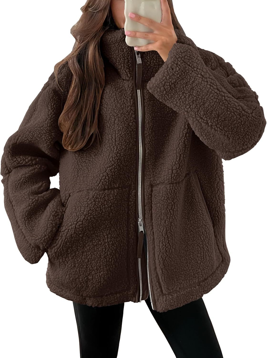 Winter Lapel Zip-up Coat With Pockets Casual Fashion Solid Fleece Jacket Fall Spring Long Sleeve Women's Clothing view 10