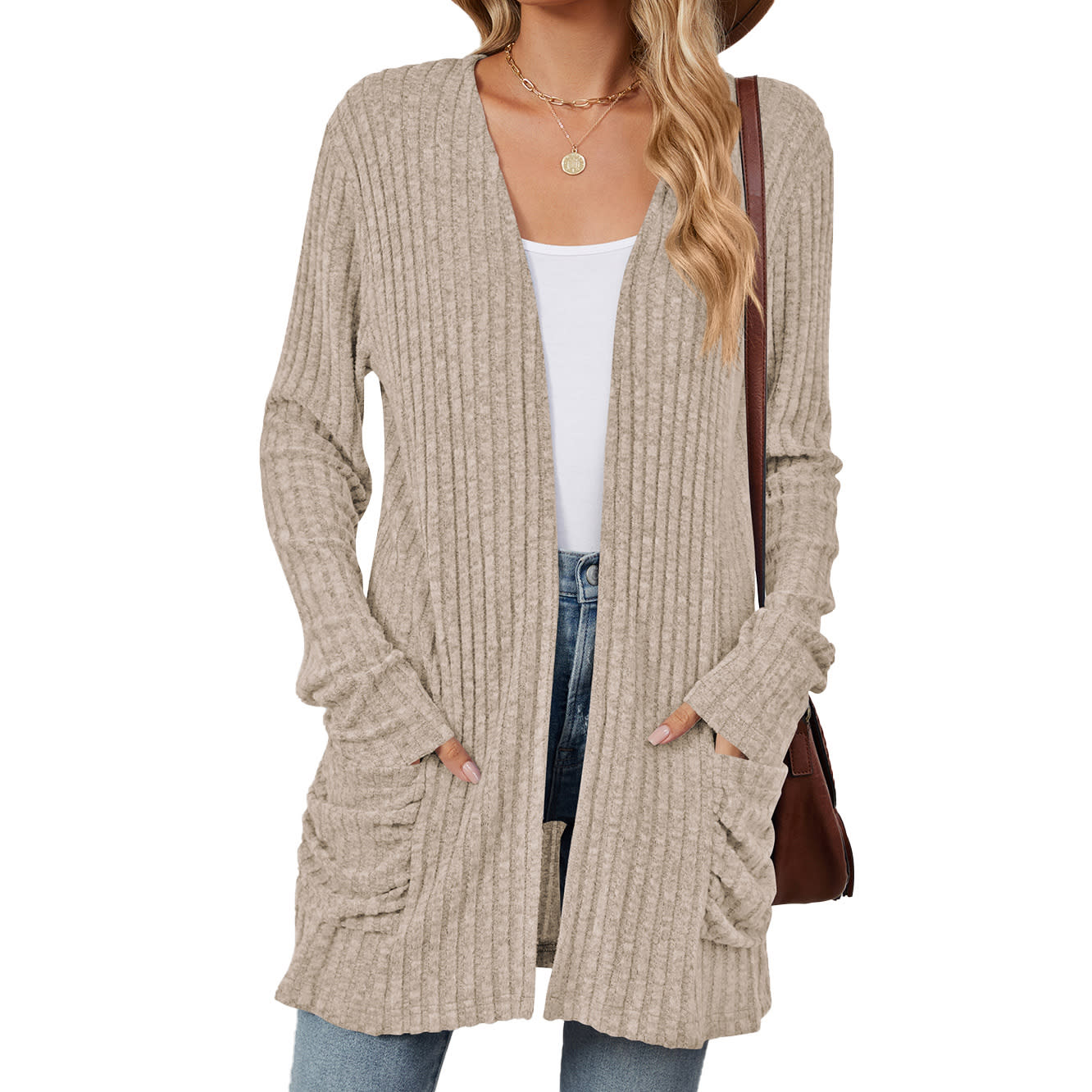Solid Color Pocket Long Sleeve Bottoming Cardigan Knitwear view 13