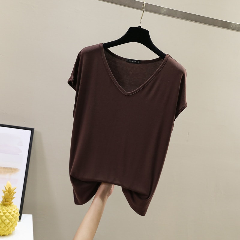 Solid Color And V-neck Sleeveless Loose Women's T-shirt Casual Bottoming Shirt Inner Wear Blouse view 6