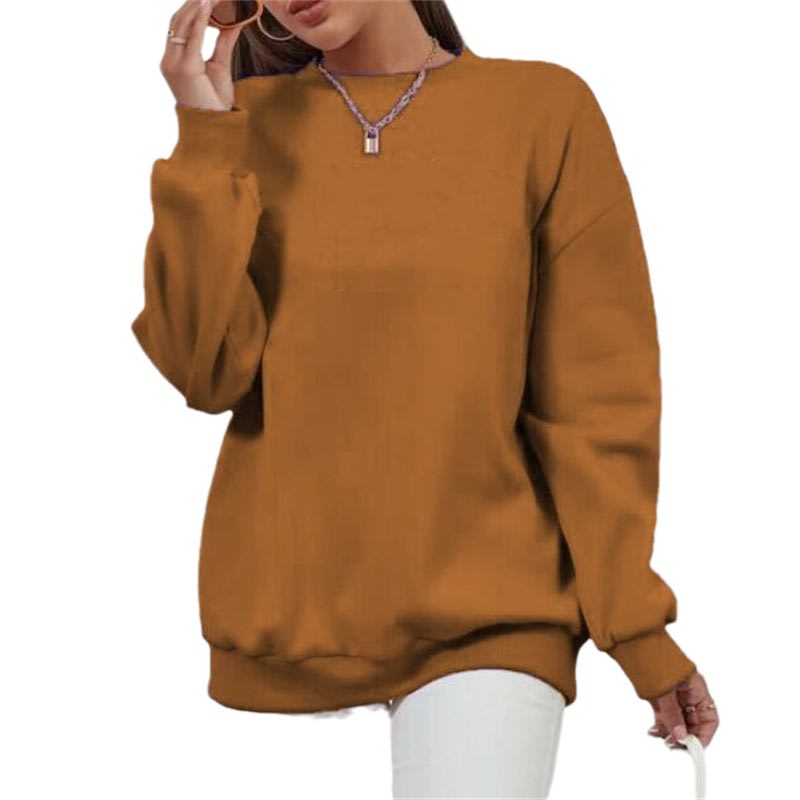 Thick Loose Round Neck Long Sleeve Solid Color Hoodie view 3
