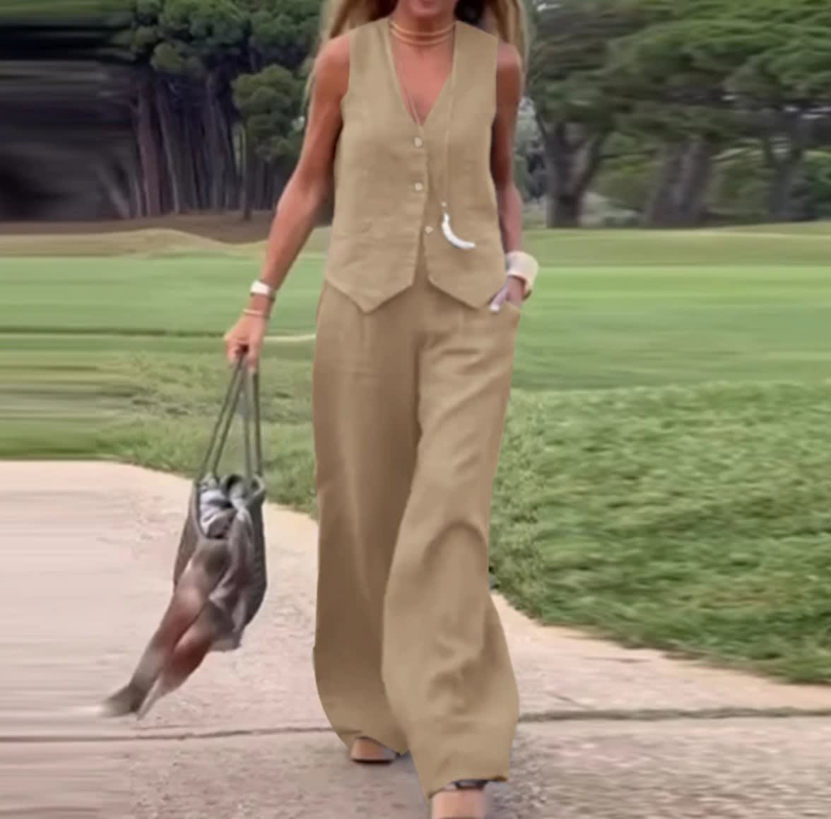 Casual Women's Solid Color Fashion Sets Of Vest Trousers Suit view 5