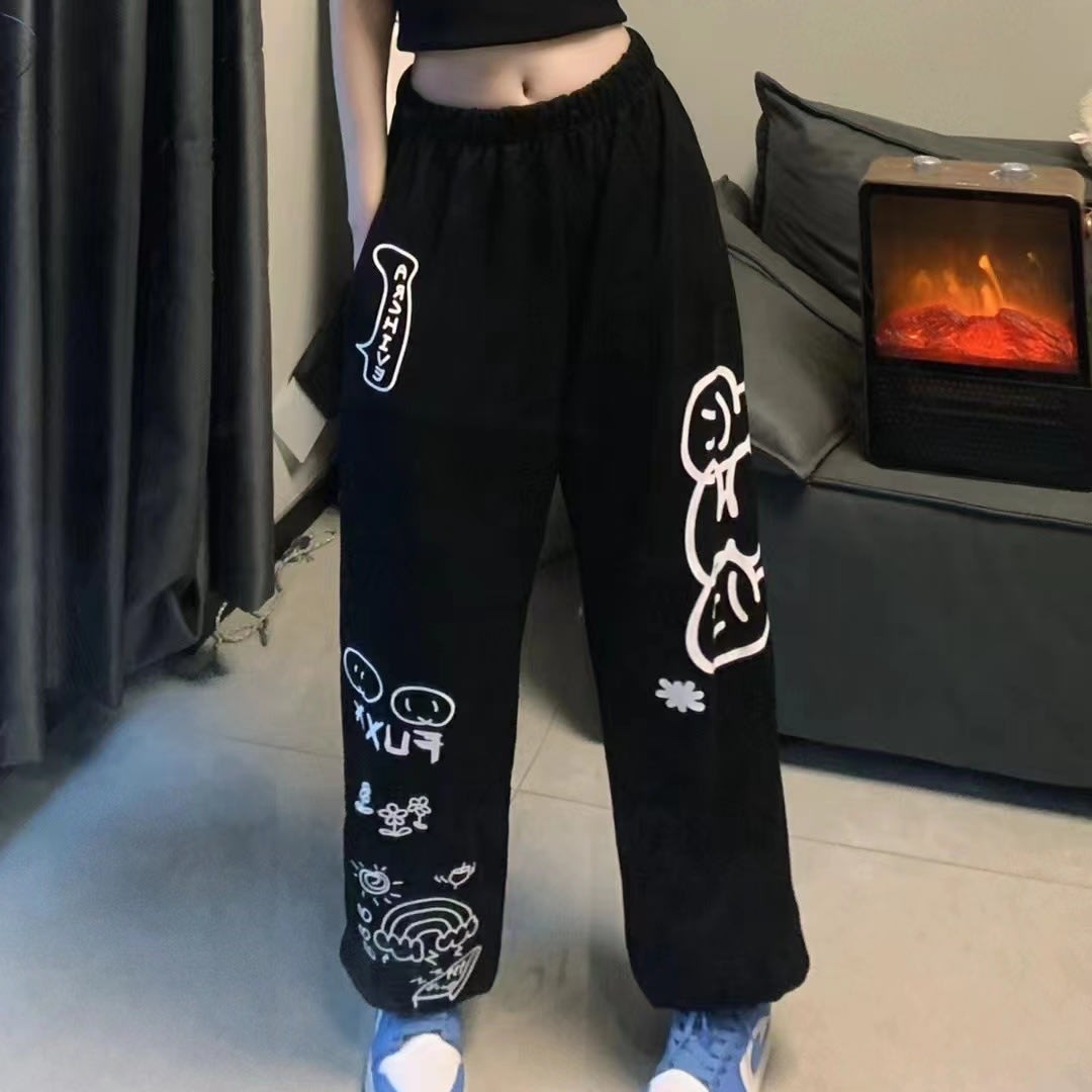 Graffiti Letter Loose Straight-leg Wide-leg Pants view 8