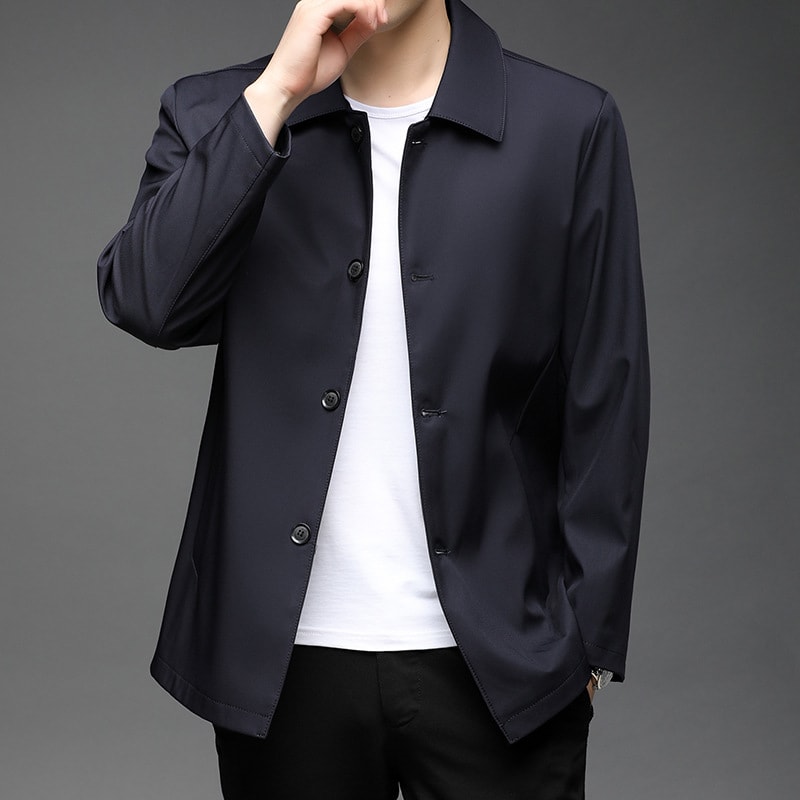 Fall Winter Men Polo Collar Solid Color Business Jacket Short Button Lightweight Coat view 6