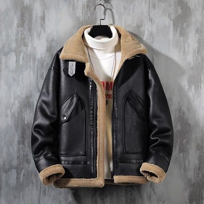 Men's Fashion Single-layer Fleece-lined Padded Jacket Lamb Wool Coat view 8