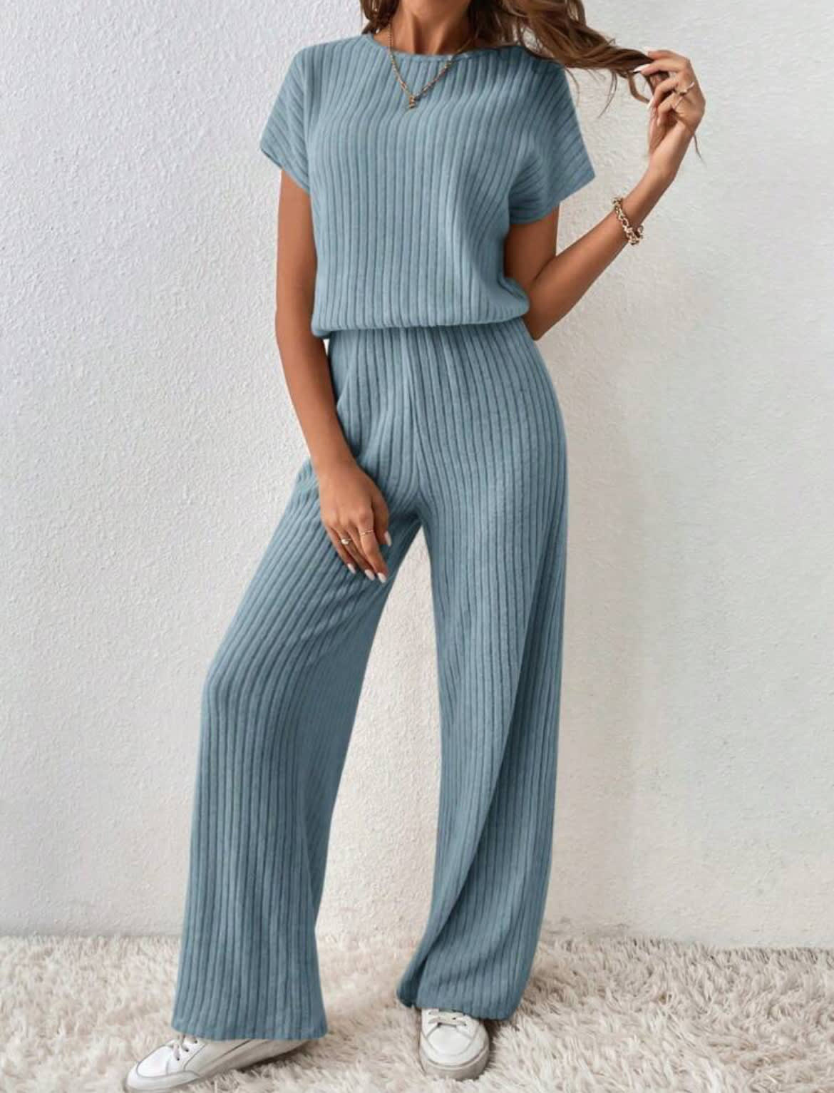 Women's Knitted Loose Wide-leg Pants Two-piece Suit view 8