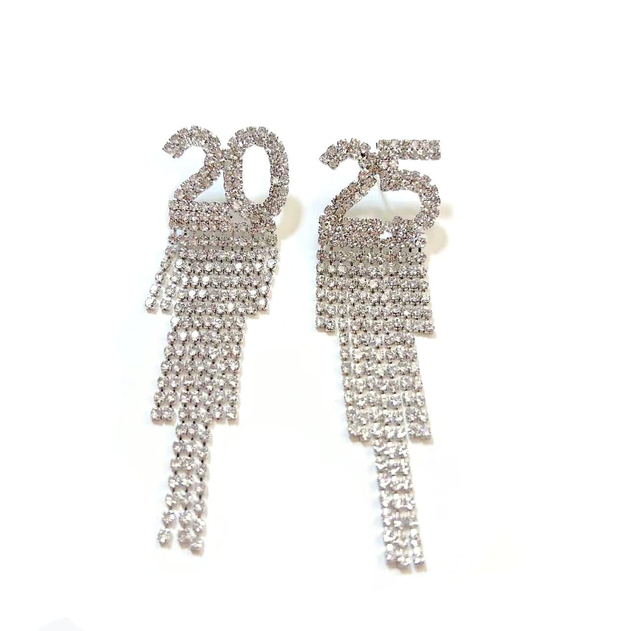 Digital Rhinestone Letter Earrings For New Year Pendant Earrings Women's Festival Copper Inlaid Rhinestone Fashion Earrings Party Gift view 4