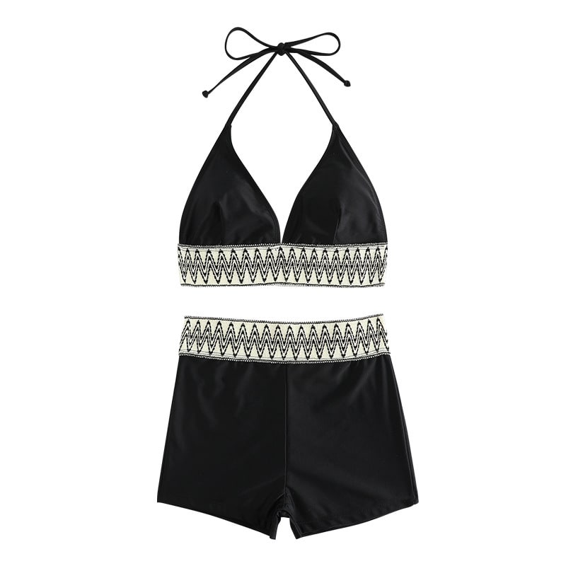 New Women's High Waist Pure Color Boxers Split Swimsuit view 6