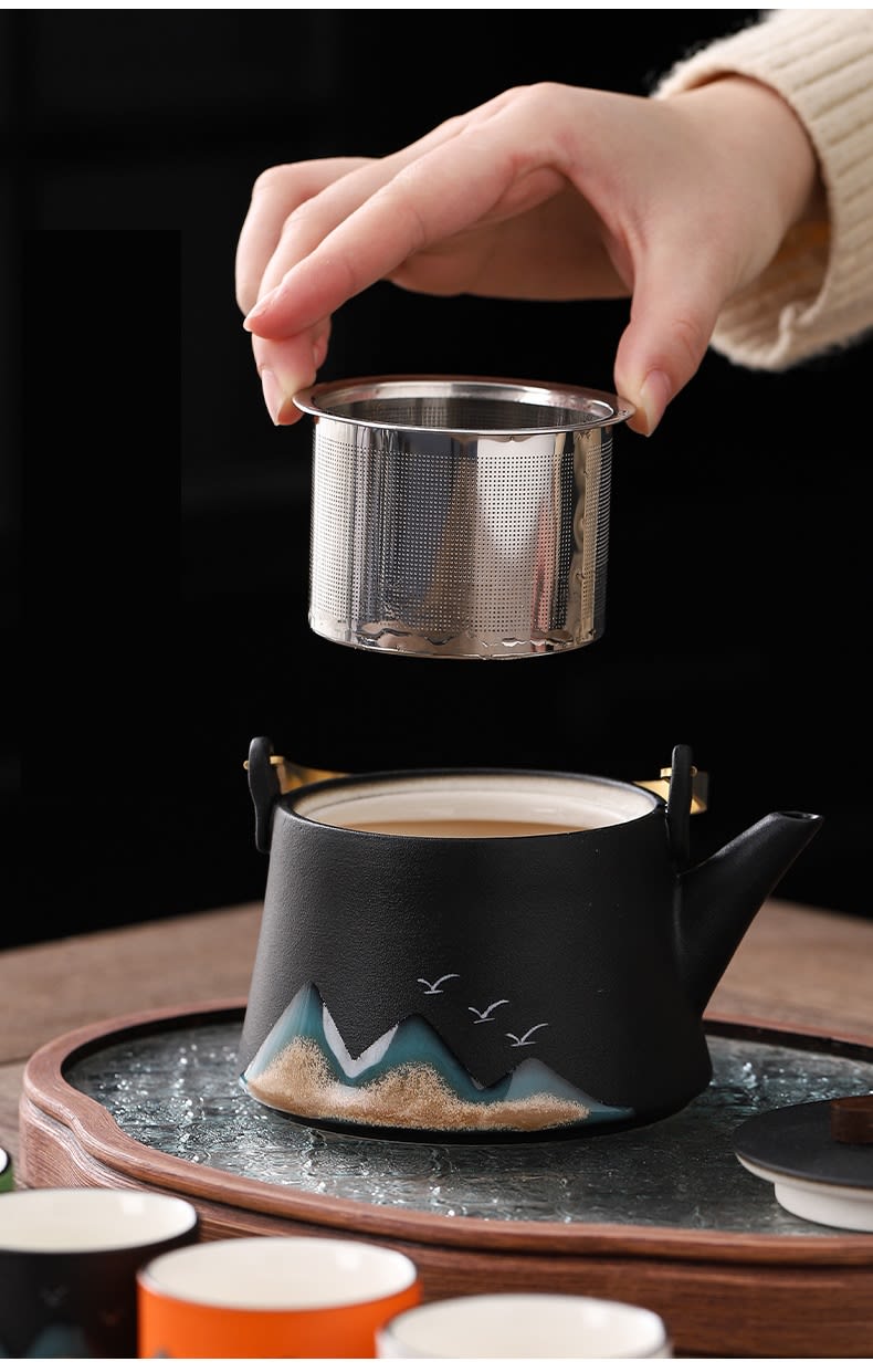 Cultural Creative China-chic Handle Pot Tea Set Cups Camp view 2
