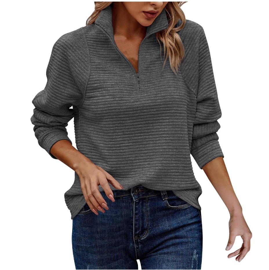 Zipper Stand Collar Pullover Sweatshirt Fashion Solid Striped Long Sleeve Top Spring And Autumn Women's Clothing view 9