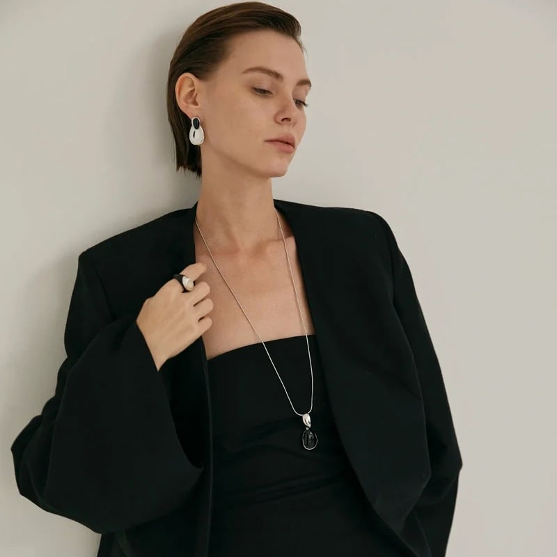 New Chinese Style Accessories Irregular Stitching Black Onyx Necklace Women view 2