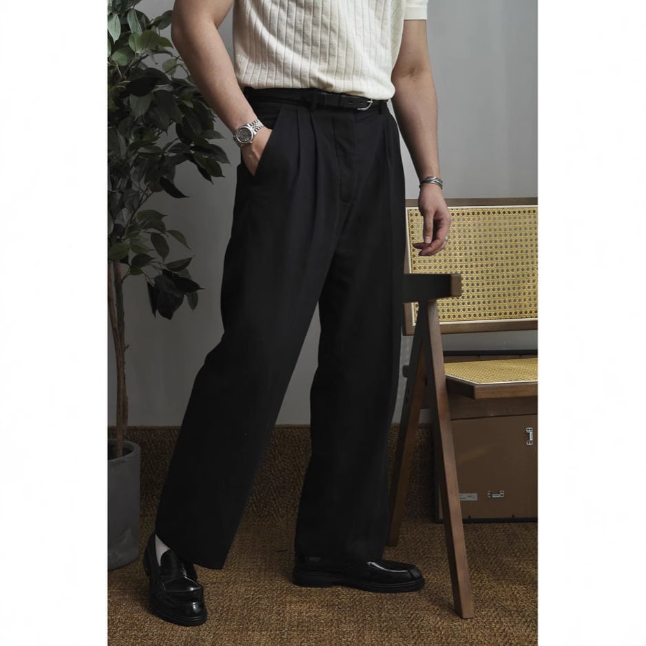HOT Thread Double Pleated Loose Straight Cargo Casual Suit Pants view 8