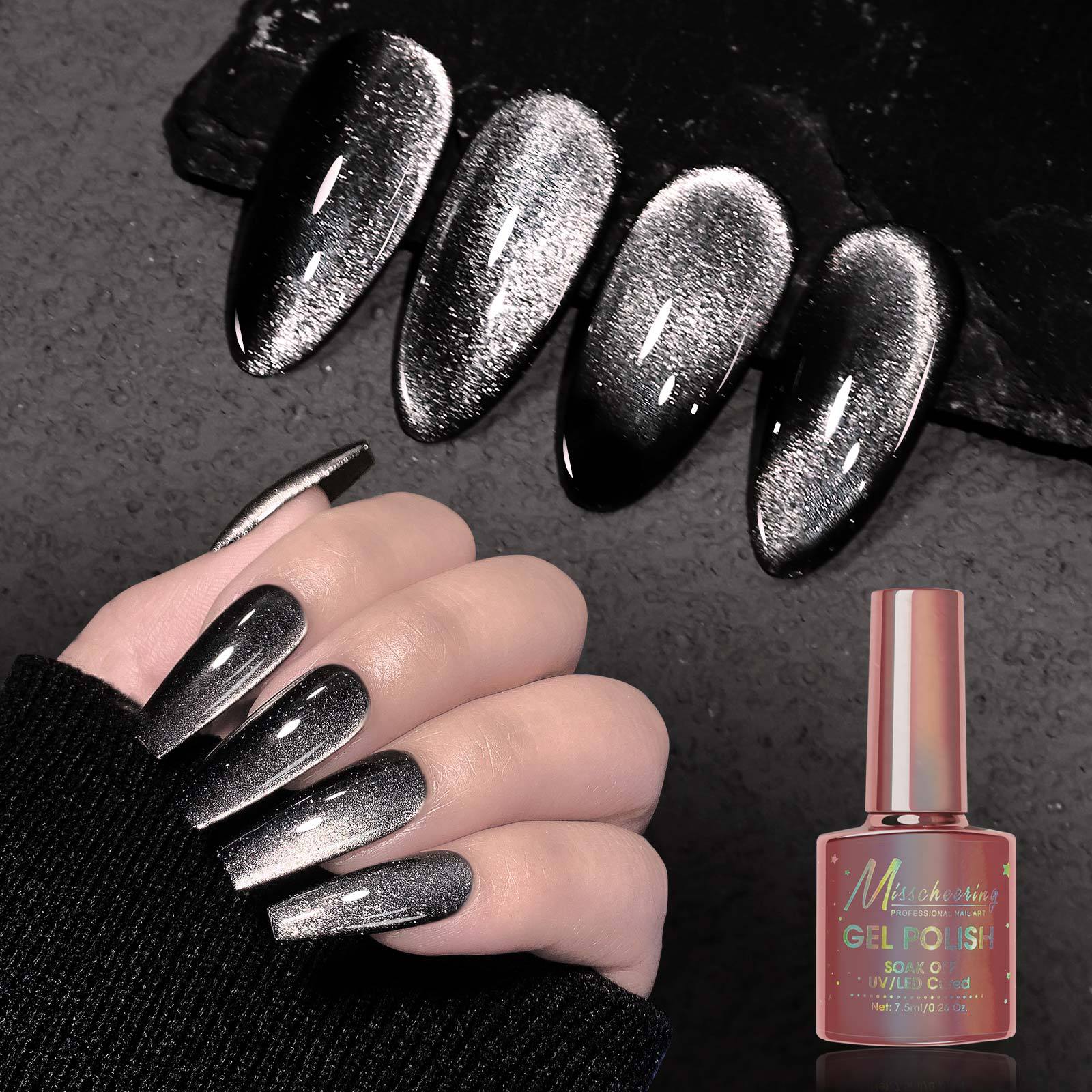 Extremely Black Spar Cat's Eye Flashing Dark Fairy Style Nail Polish view 2