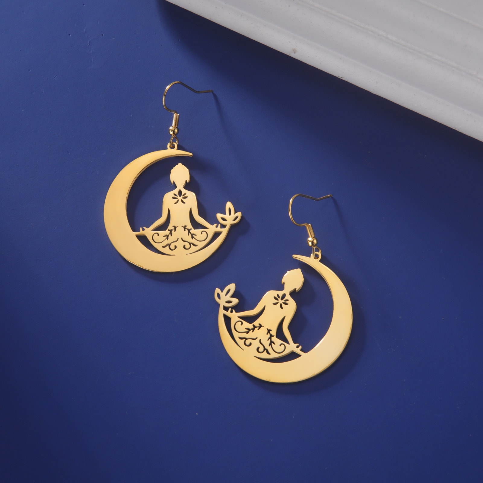 Yoga Moon Earrings Stainless Steel Meditation view 14