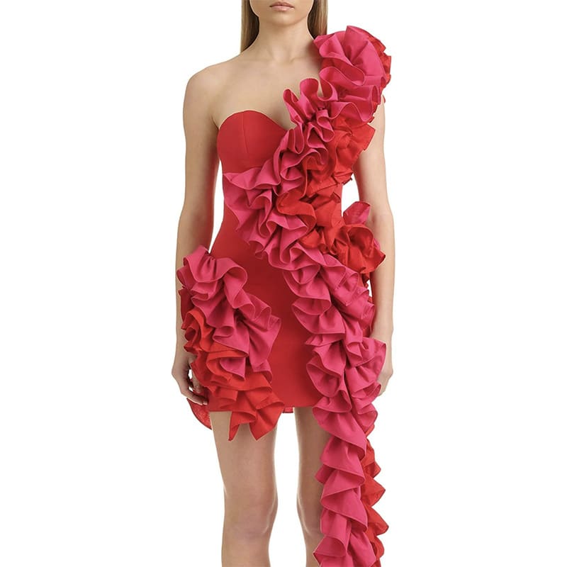 Bandage One-piece Dress Folding Side Birthday Party view 11