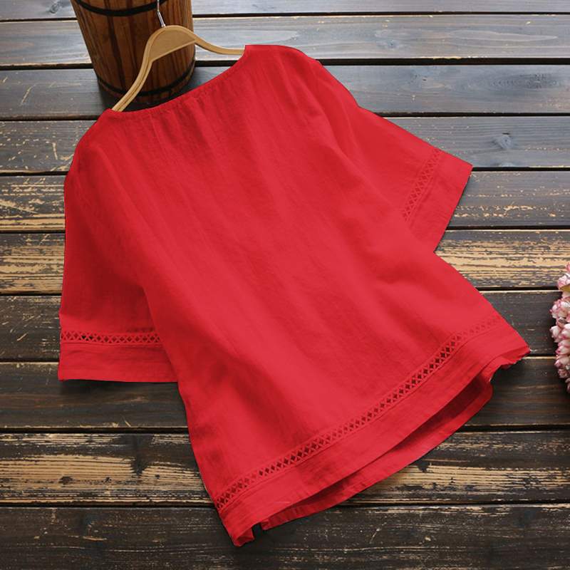 Summer Solid Color Cotton And Linen Top Half Sleeve view 11