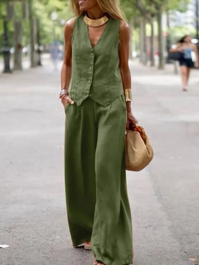 Casual Women's Solid Color Fashion Sets Of Vest Trousers Suit view 15