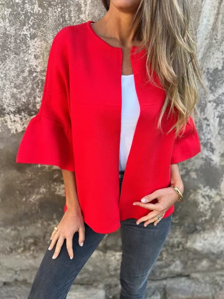 Fashion European And American Style Round Neck 34 Sleeves Short Cardigan view 3