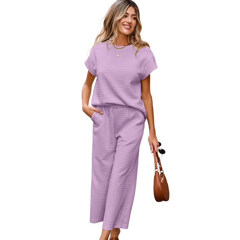 Solid Color Texture Fashion Women's European And American Leisure Two-piece Set view 5