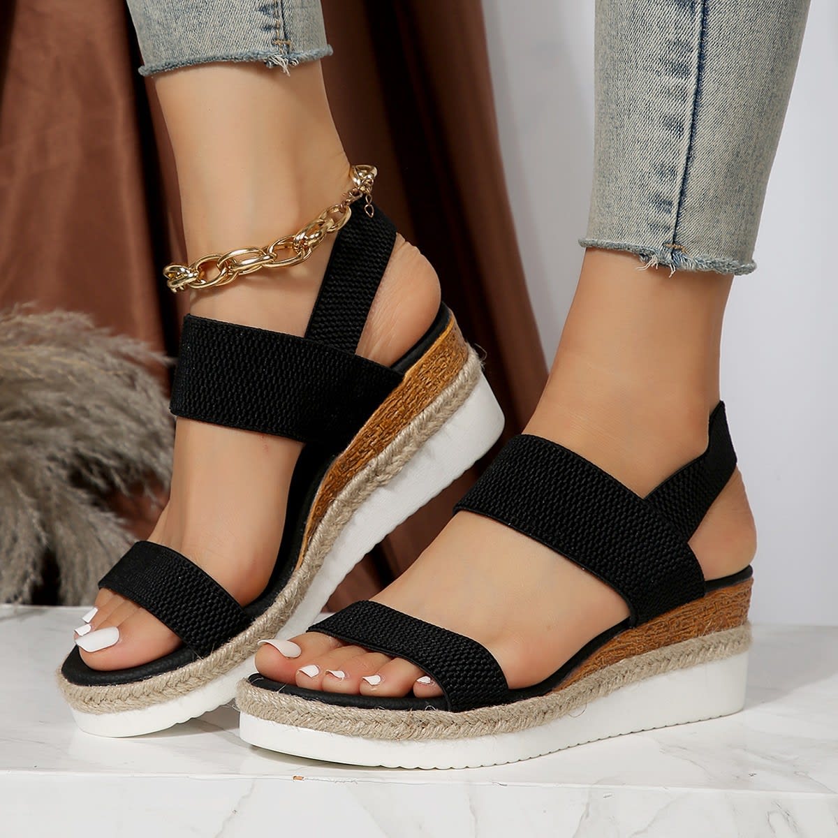 Peep Toe Plus Size Buckle Wedge Platform view 6