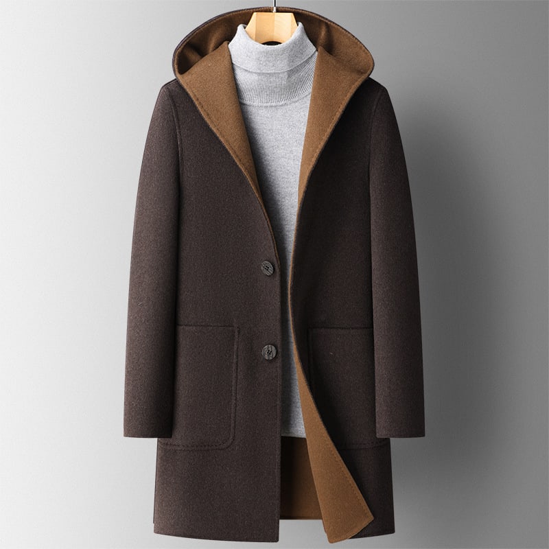 Fall Winter Hooded Double-sided Wear Wool Overcoat Men's Mid-length view 4