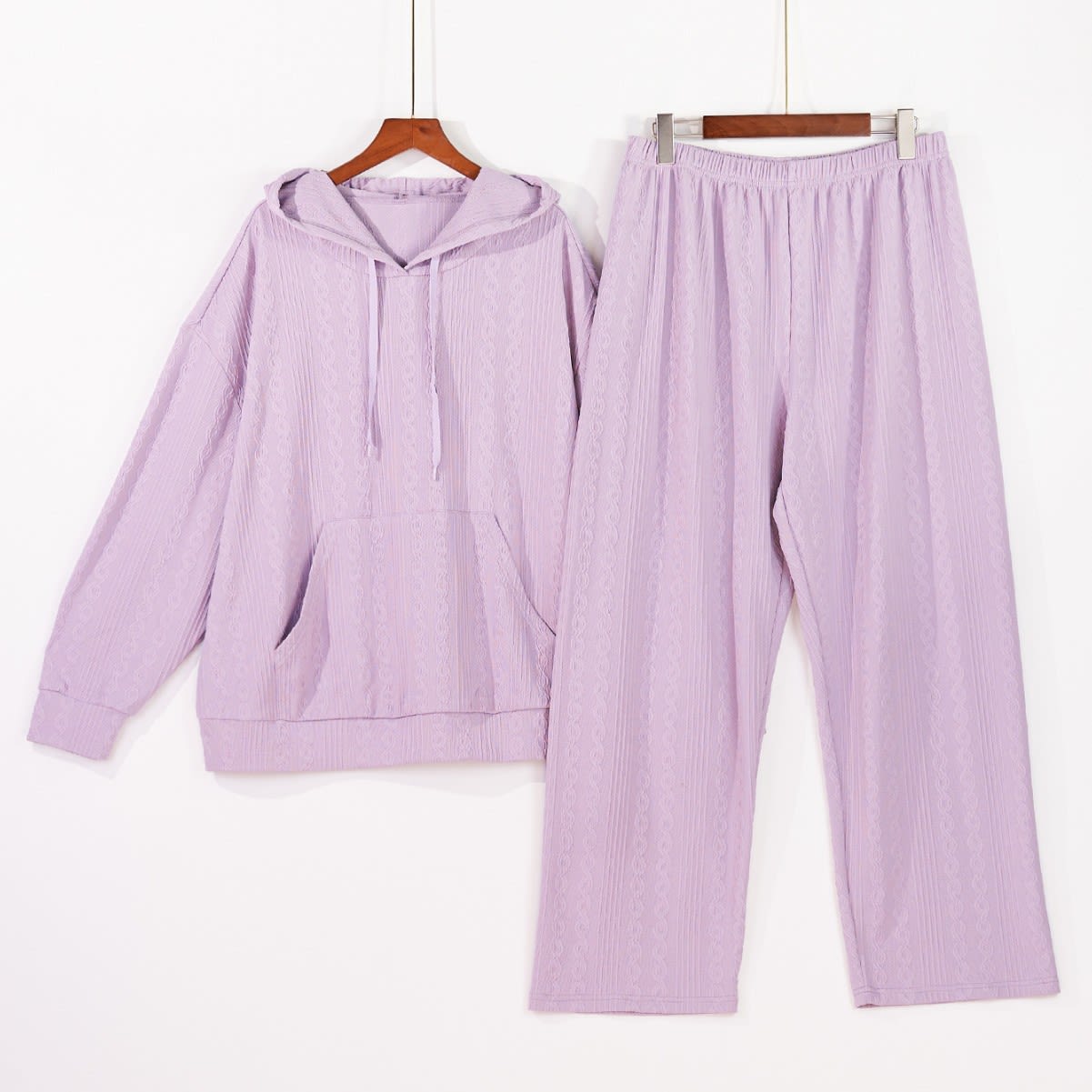 Plus Size Women's Pajamas Imitation Cotton Hooded Sweater Set view 3