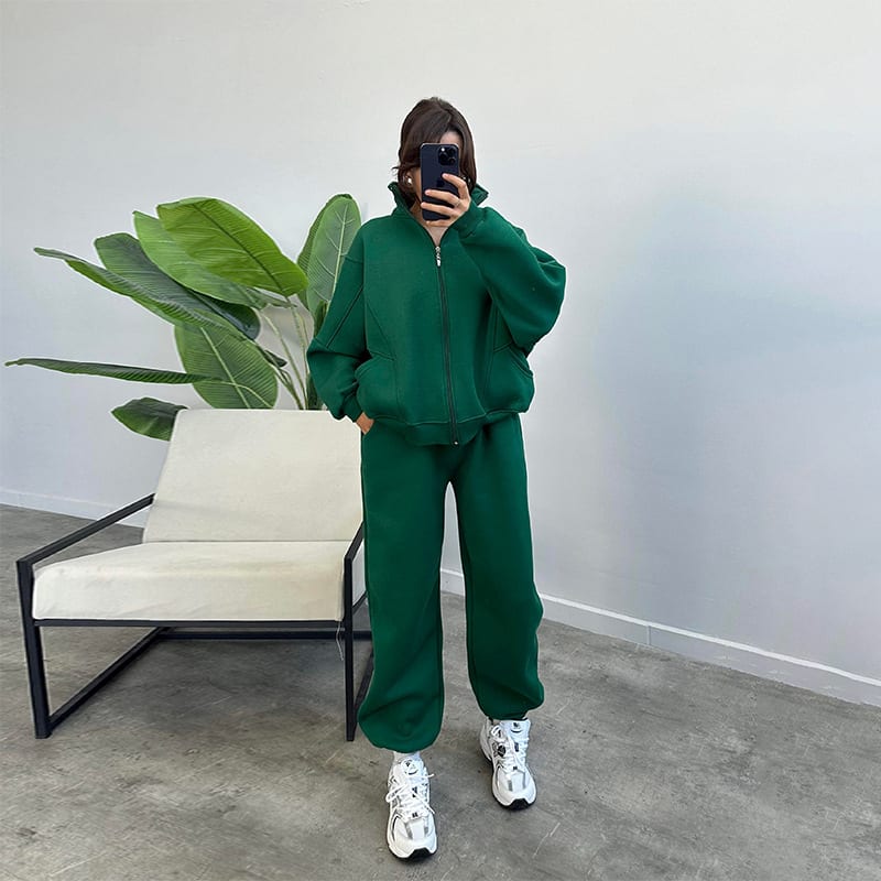 Sports Suits With Pockets Stand-up Collar Zipper Cardigan And Drawstring Trousers Fashion Jogger Set Outfits Tracksuits Women's Clothing view 5