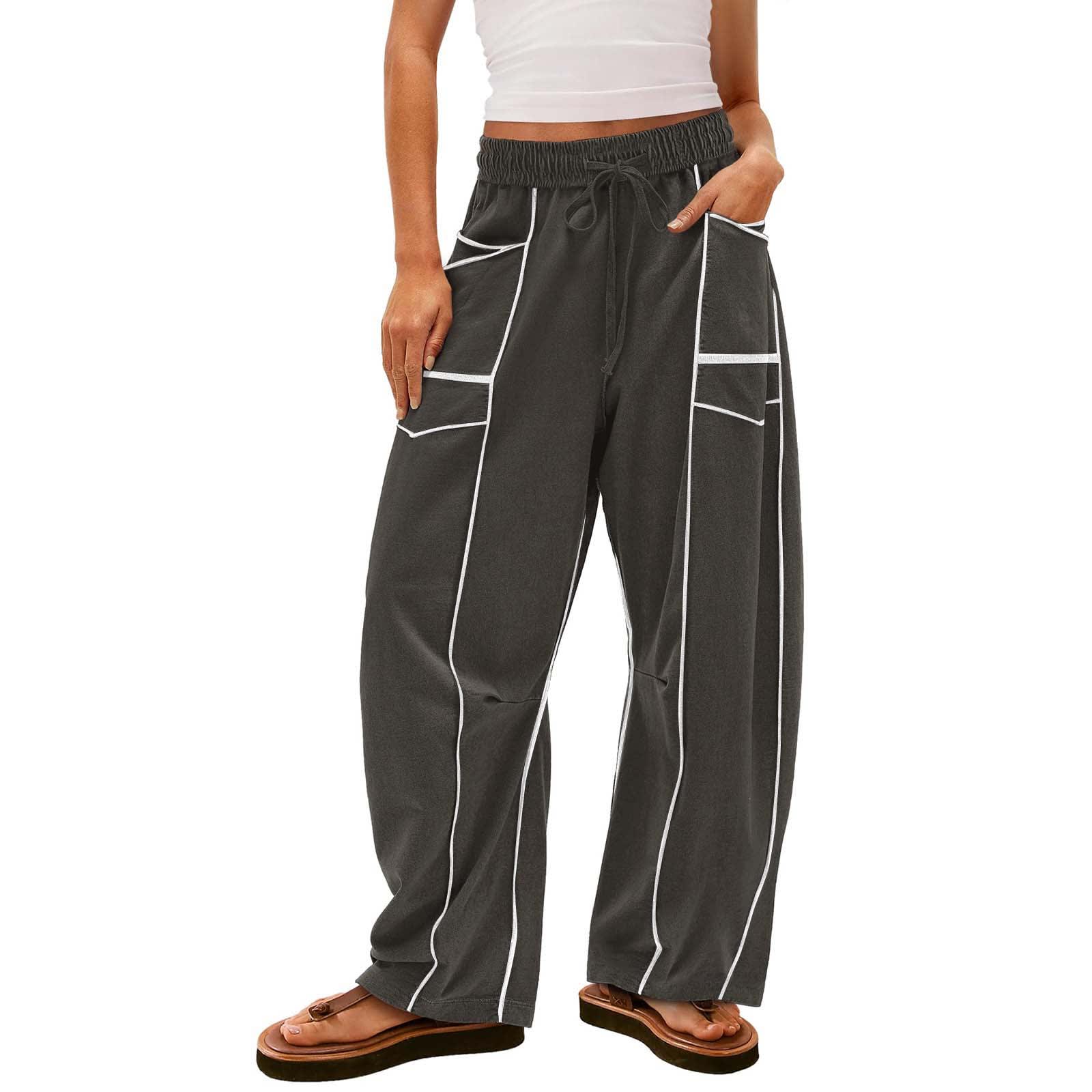 Y2K Black Striped Wide-leg Pants With Pockets Fashion Loose Drawstring Trousers Sports Sweatpants Women's Clothing view 9