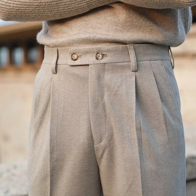 Woolen Draping Cropped Straight Casual Suit Pants For Men view 5