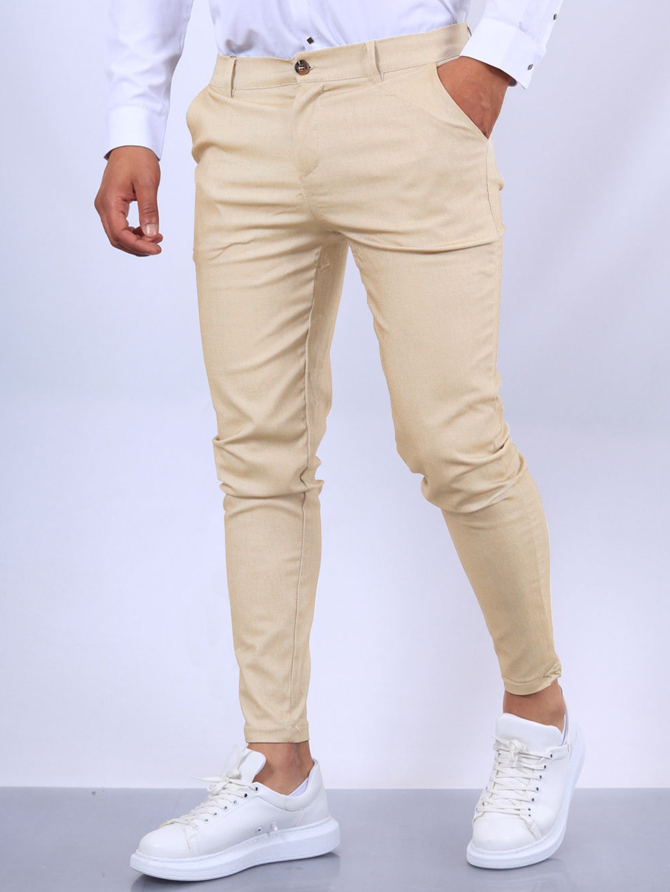 Men's Slim Button Trousers Fashion Solid Office Versatile Long Pencil Pants view 16