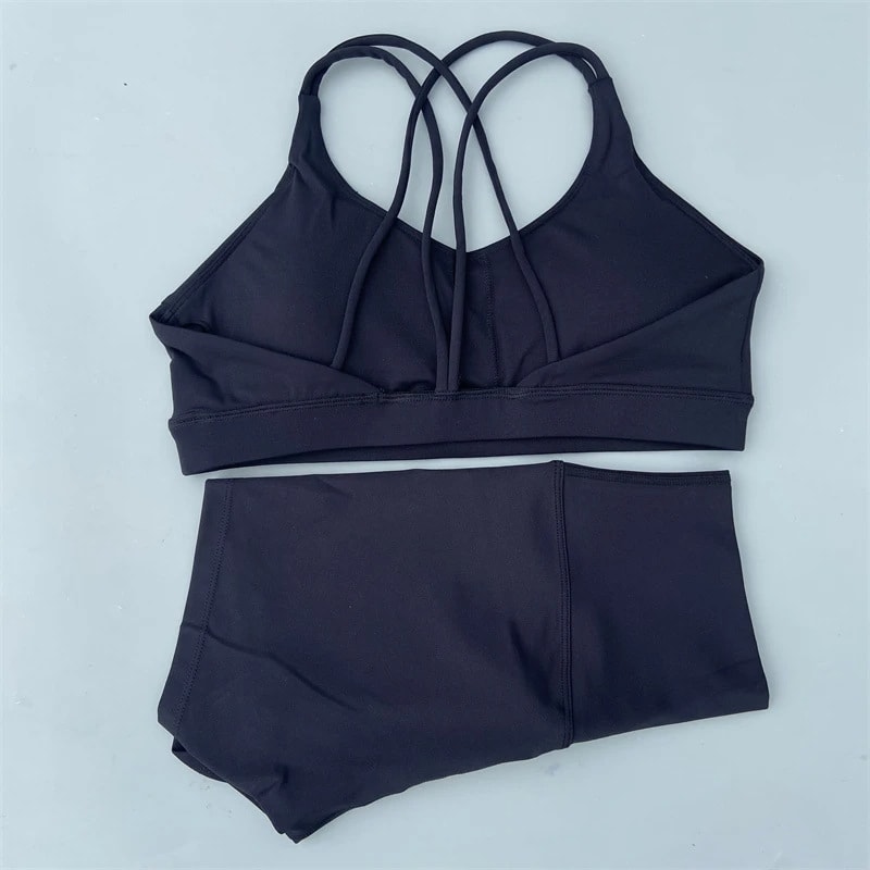 Solid Color Women's Tight Yoga Cycling Shorts Underwear Suit view 19