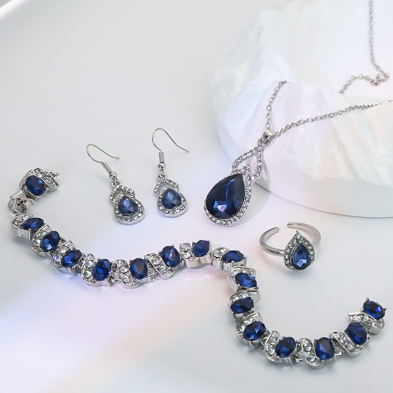 Light Luxury Zircon Necklace Earrings Open Ring Jewelry Suit view 5