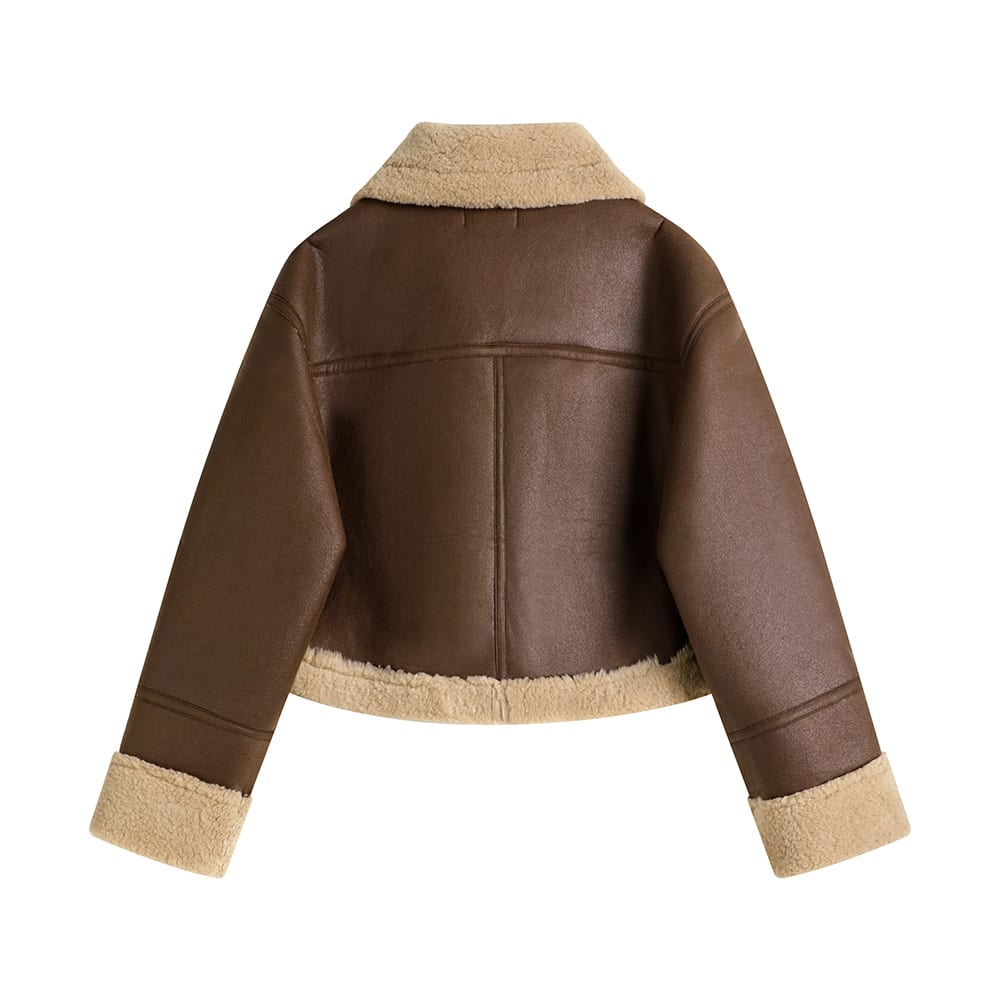 Stand Collar Fur Integrated Lamb Fur Short Coat view 20