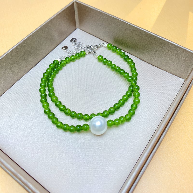Silver White Green Chalcedony Pearl Bracelet For Women view 5