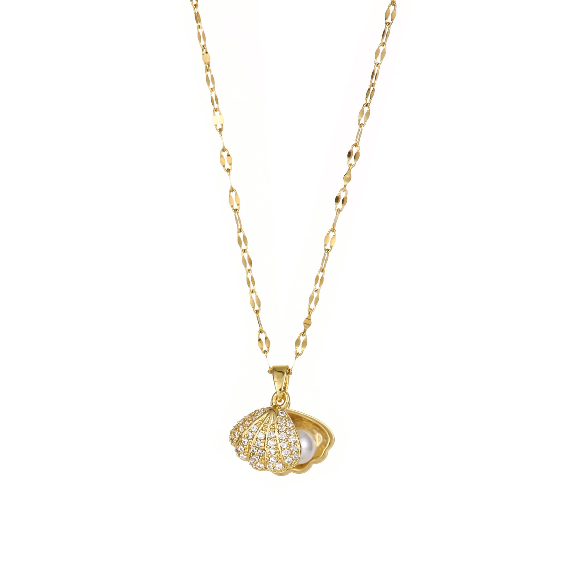 Shell Pearl Necklace With Rhinestones Female Zircon Temperament Personality Jewelry view 5