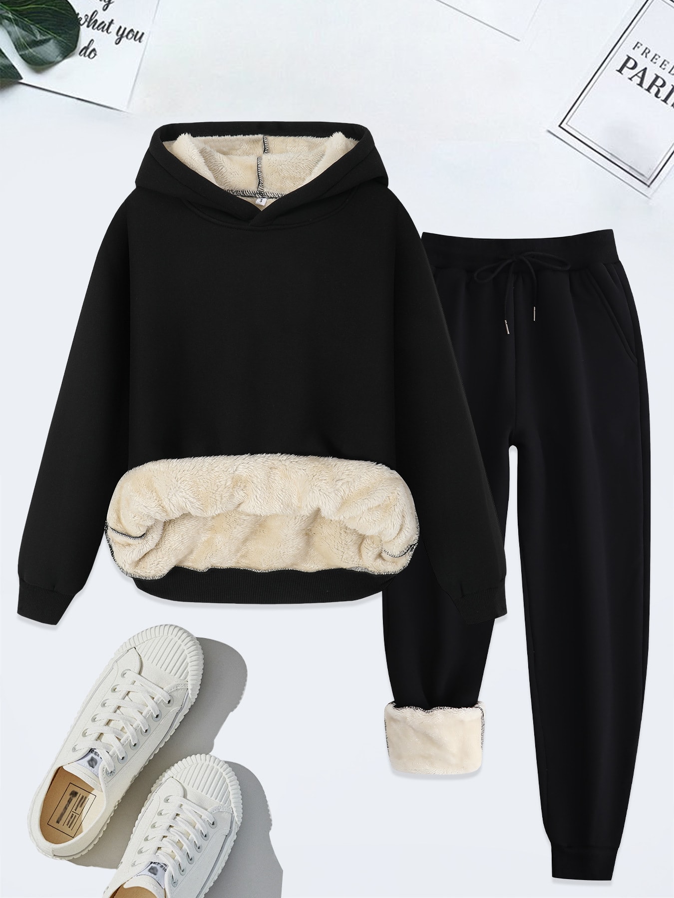 Women's US Size Suit Winter Warm Hoodie Lambswool Hooded Hooded Pullover Tops view 6