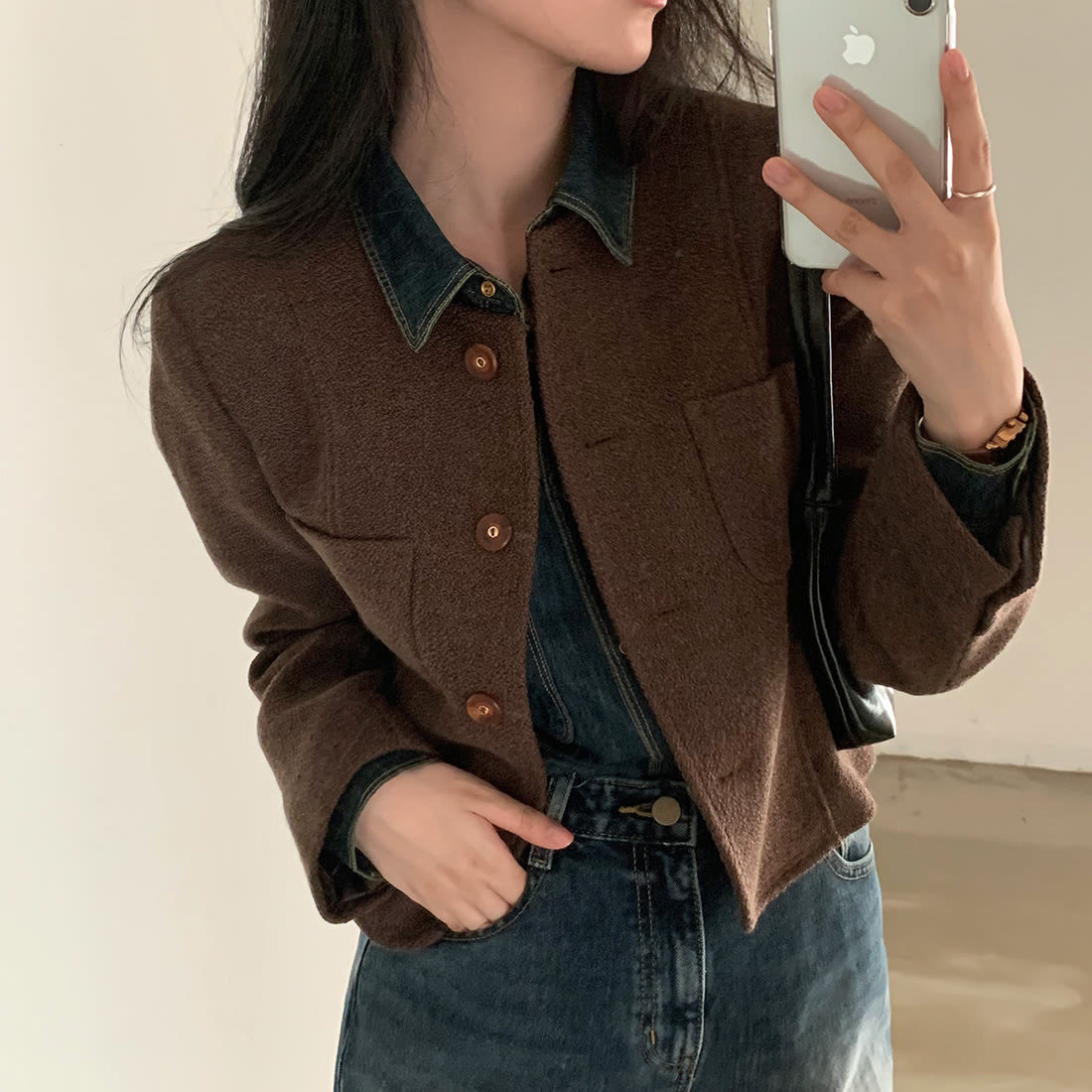 Pure Color All-matching Double Pocket Long Sleeve Coat view 4