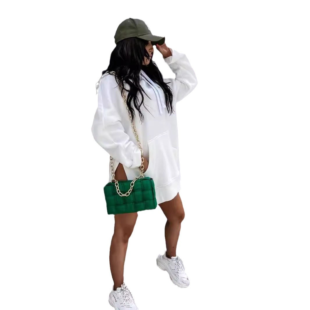 Women's Hooded Sweatshirt With Pockets Fashion Casual Split Mid-length Sweater Drawstring Tops view 15