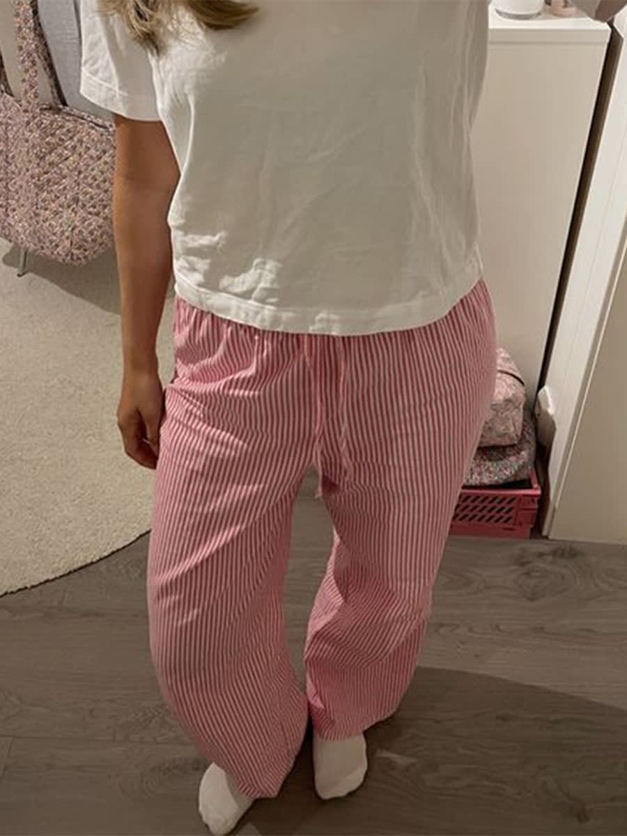 Striped Printed Elastic Waist Drawstring Pocket Straight Casual Trousers view 6