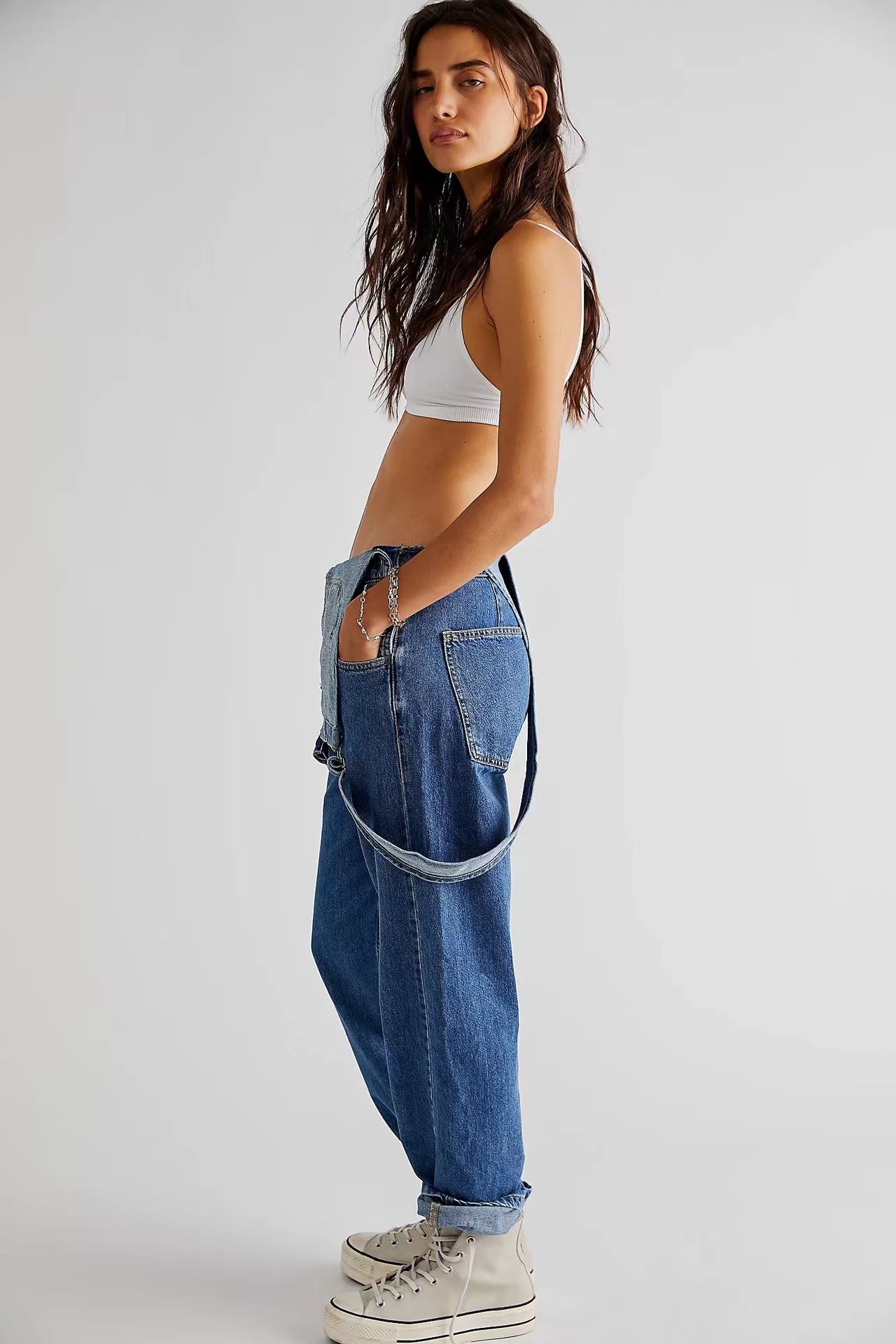 Women's High-Waisted Jumpsuit Overalls With Pockets Loose Fit Denim Trousers Casual Straight Leg Pants view 13